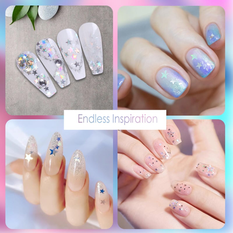 Laza 10g Stars Glitter Confetti Sparkle Shiny Holographic Micro Five-Angle Star False Nail Sequins Acrylic Paillettes for DIY Crafts Nail Art Decoration Party Face Body Make Up - Holographic Star - Image 5